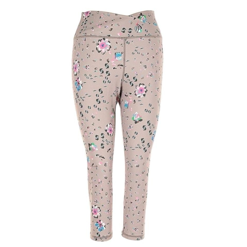 Becca Floral Cropped Leggings XL High Rise Crossover Waist Pink Taupe Yoga